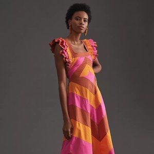 Anthro Love the Label Ruffled Colorblocked Midi L